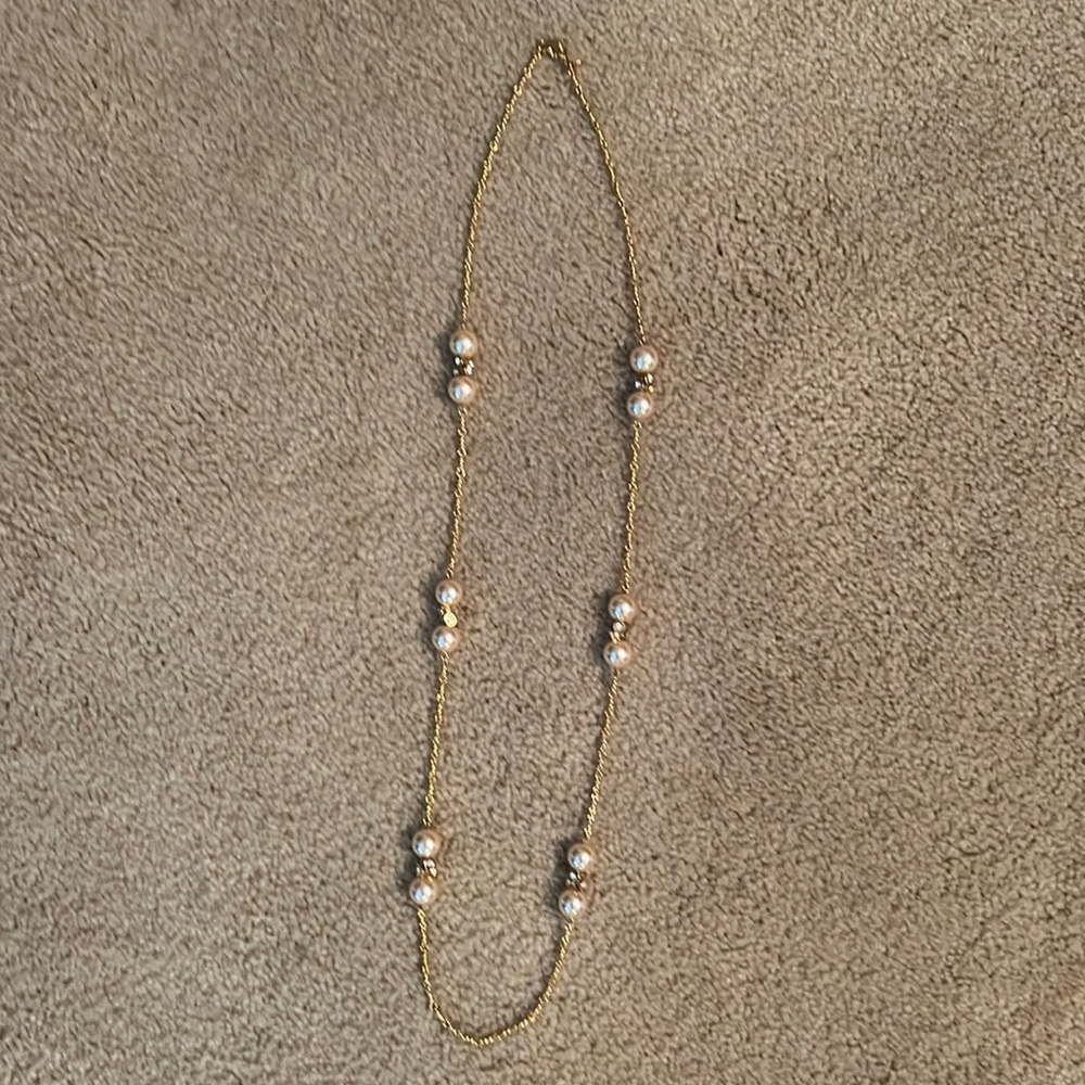J crew long necklace gold with pearls